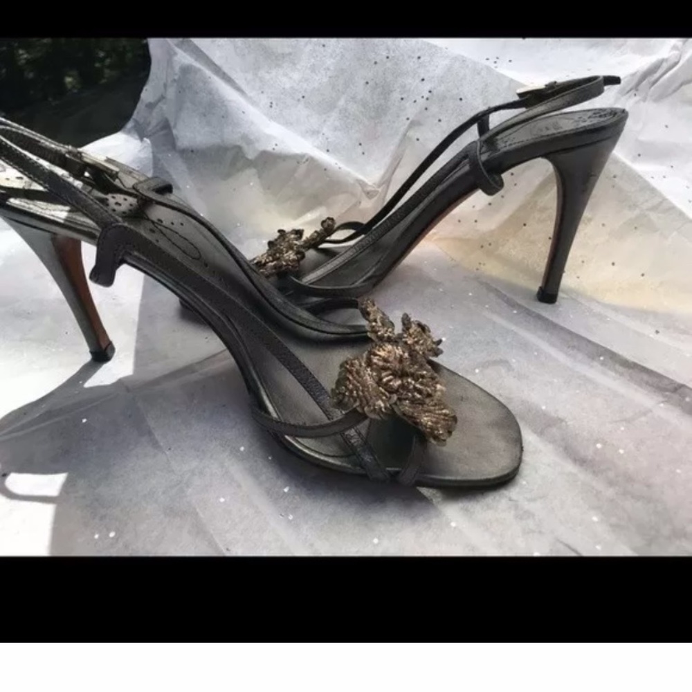 Prada Leather Beaded Heeled Sandals sz 7.5